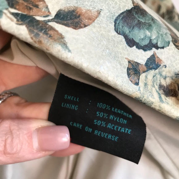 Leather Vintage Rose Print Moto Jacket - Picture 6 of 8